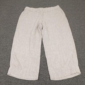 J. Jill Pure Jill Linen Pants Womens Large Petite Natural Beige Pull On Wide Leg